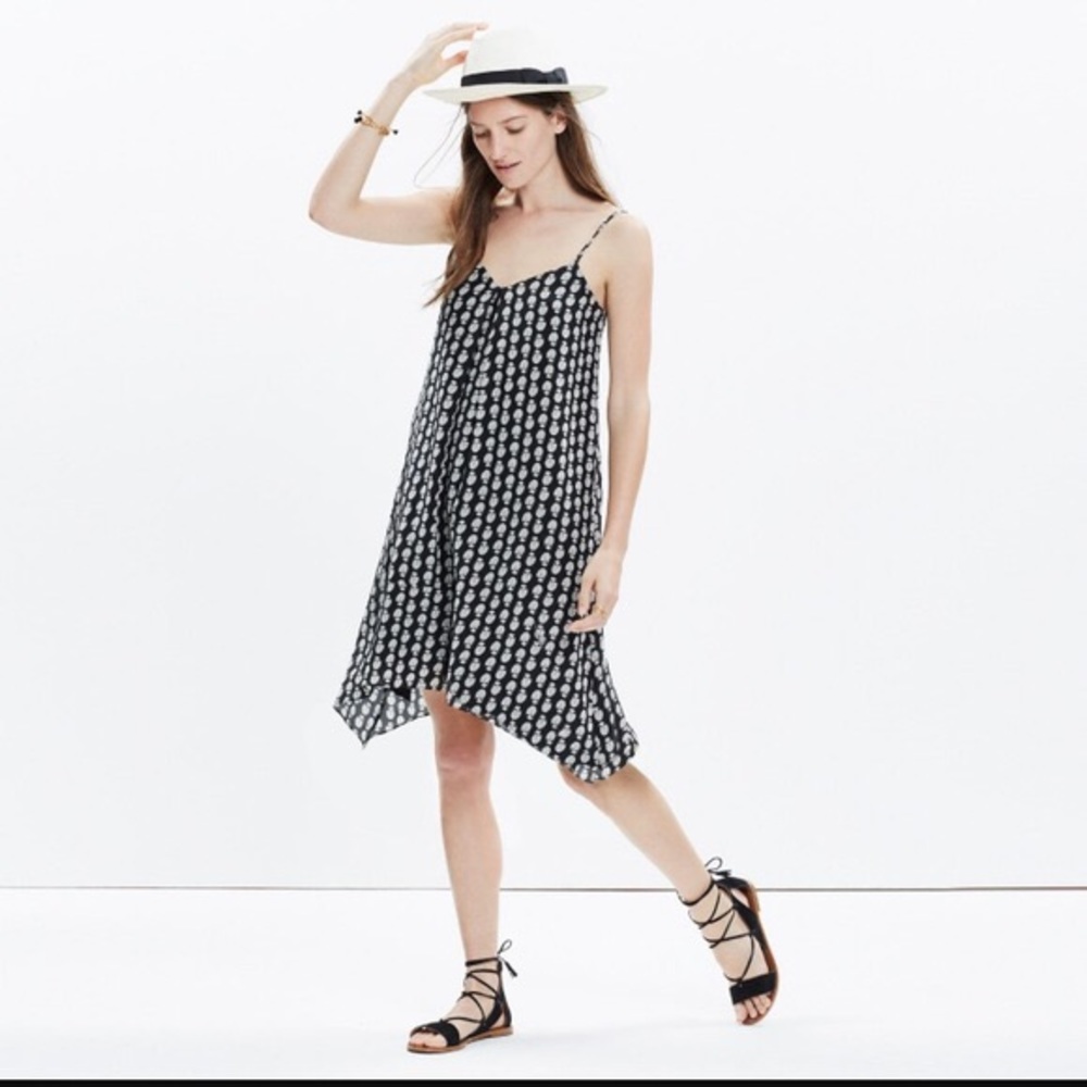 Madewell silk trapeze dress - black & white print
